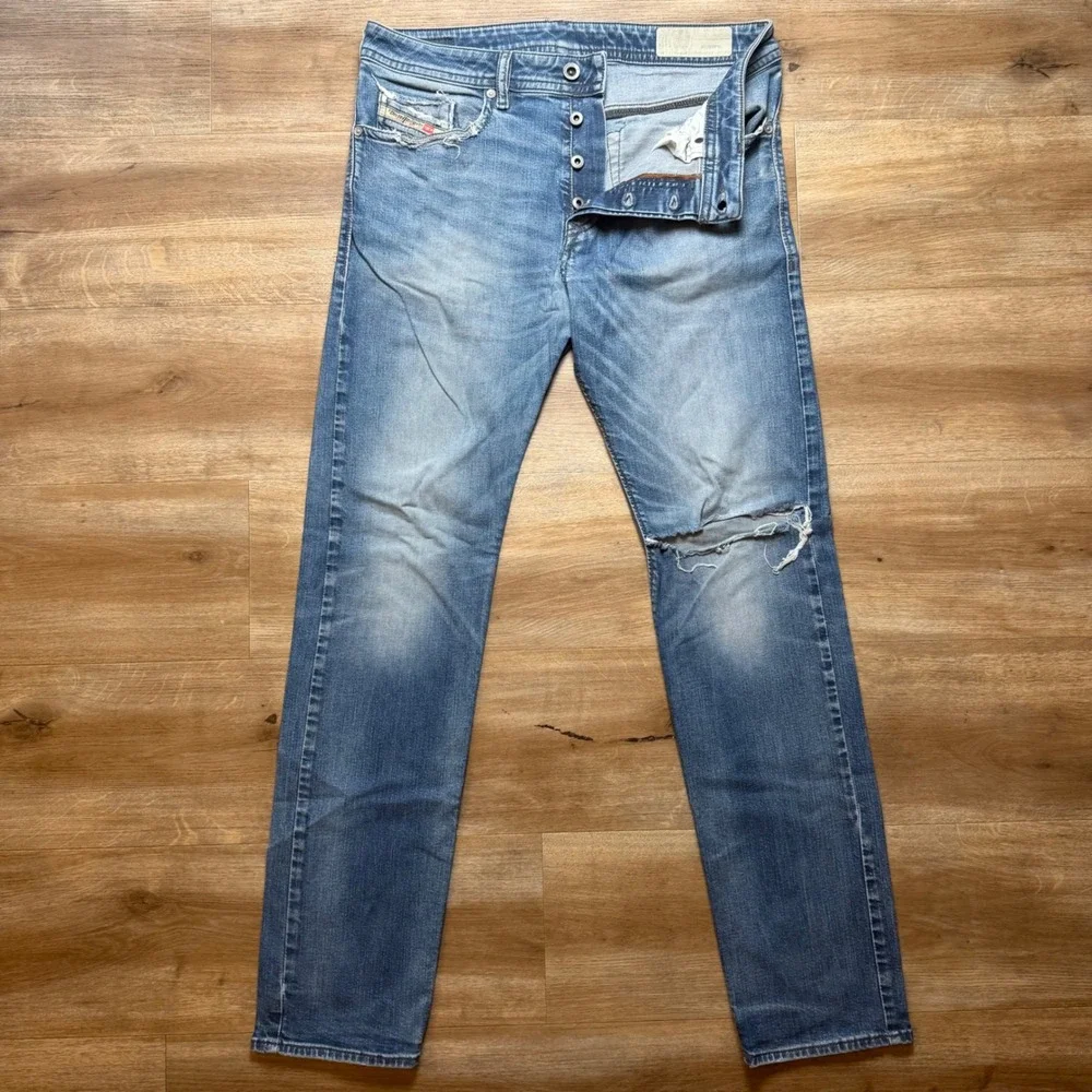 Diesel Buster Jeans Men 32x32 Blue Slim Tapered Stretch Distressed Denim 0853R
